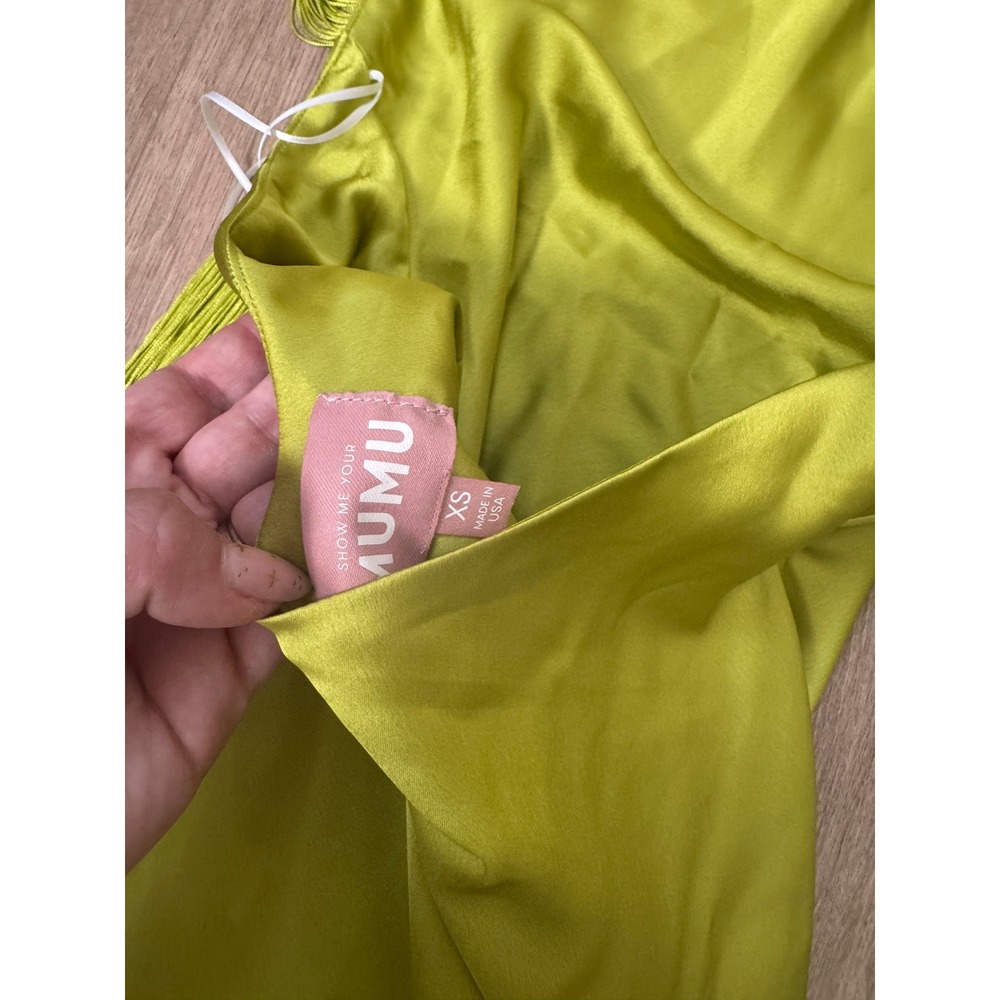 Show Me Your Mumu Chartreuse Green Satin Fringe Maxi Dress Scarf XS - Picture 5 of 6